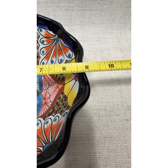 Colorful Floral Handmade Mexican Art 9” in Talavera Bowl with Fluted Edge - Picture 7 of 7